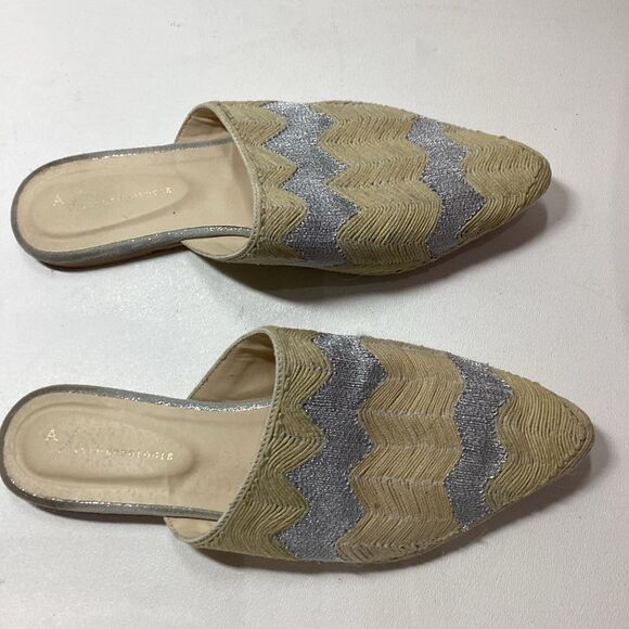 Anthropologie Embroidered Slides Yellow Cream Silver Women’s Size 9 Sandals - Picture 5 of 15